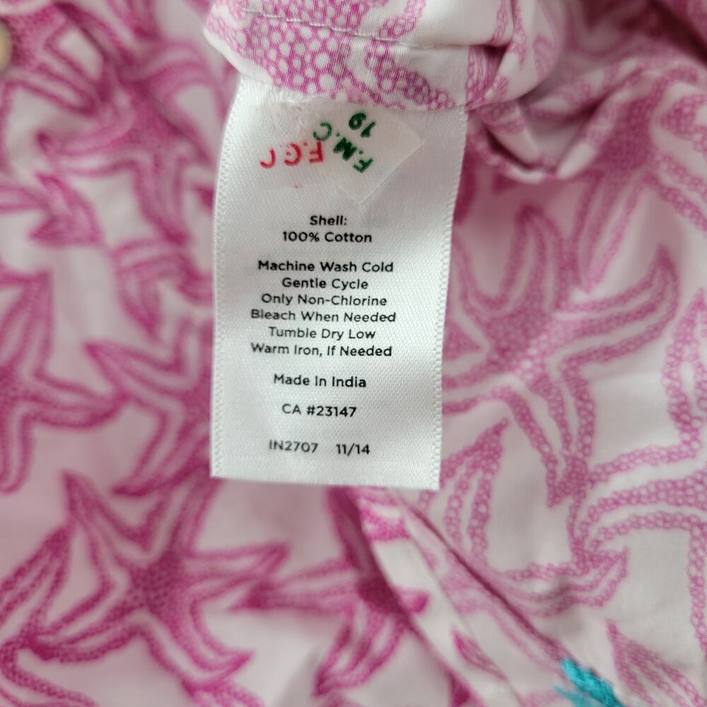 Talbots Womens Starfish Shirt Large Pink White Button Down Long Sleeve Beach - Picture 6 of 13